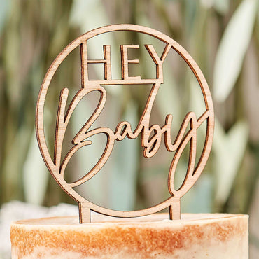 Botanical Baby Wooden Hey Baby Cake Topper 11.8 cm x 19.9cm - Party Savers