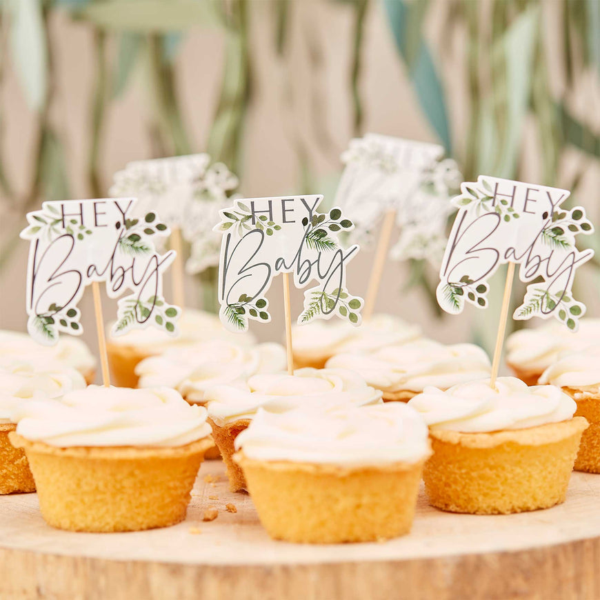 Botanical Baby Hey Baby Botanical Cupcake Toppers 11.5cm W x 14cm H - Party Savers