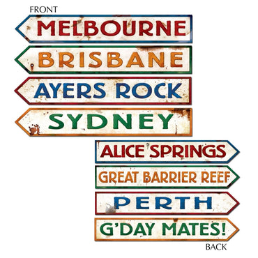 Australian Street Signs Cutouts 4pk 10cm x 60cm Assorted - Party Savers