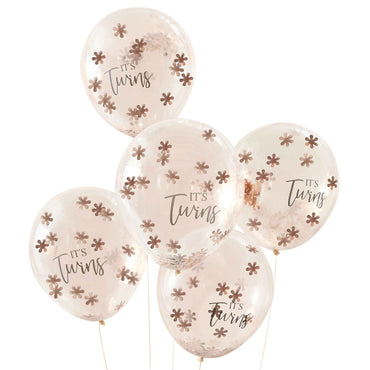 Baby In Bloom It's Twins & Confetti Balloons 30cm 5pk