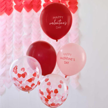Be Mine Pink, Red & Confetti Valentines Balloons Bundle 5pk