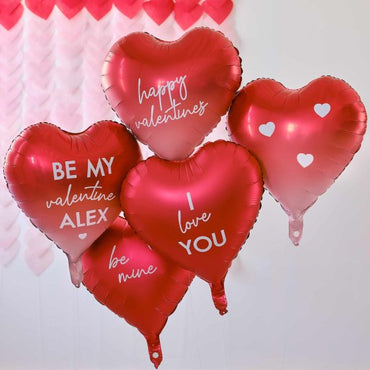 Be Mine Customisable Heart Valentines Balloons with Stickers 5pk