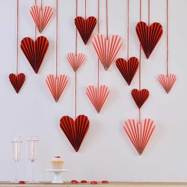 Be Mine Red & Pink Paper Heart Decorations 16pk