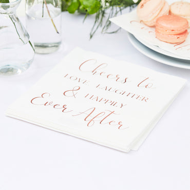 Botanical Wedding Foiled Cheers To Love, Laughter And Happily Ever After Napkins 16.5cm - Party Savers