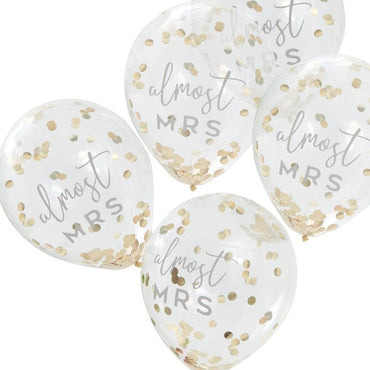 Almost MRS Gold Confetti 30cm Latex Balloons 5pk - Party Savers