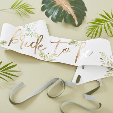 Botanical Hen Party Gold Foiled Bride To Be Sash 10cm x 77cm - Party Savers