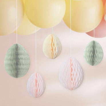 Hey Bunny Pastel Honeycomb Hanging Easter Egg Decorations 5pk