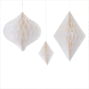 Contemporary Wedding White Honeycomb Paper Hanging Decorations 3pk