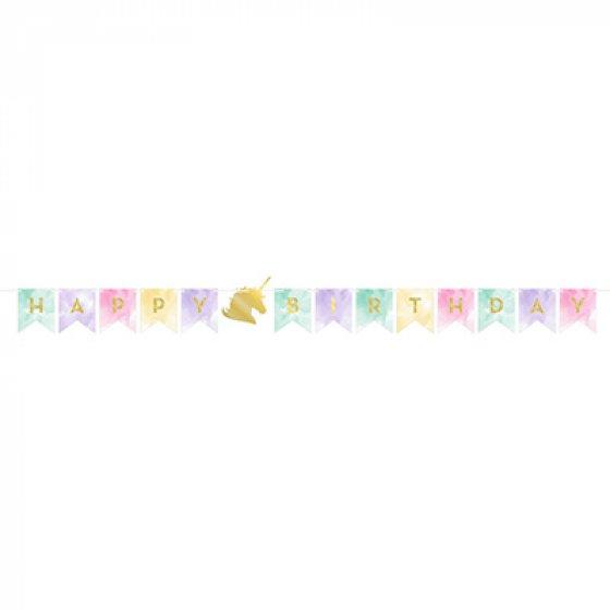 Unicorn Sparkle Happy Birthday String Banner Foil Stamped 14cm x 2.4m