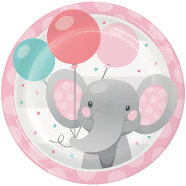 Enchanting Elephant Girl Lunch Plates Paper 18cm 8pk - Party Savers
