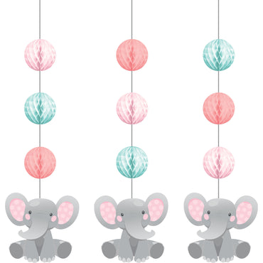 Enchanting Elephant Girl Hanging Honeycomb & Cutouts Decorations 3pk - Party Savers