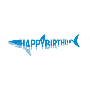 Shark Shaped Happy Birthday Ribbon Banner 33cm x 1.39m Each