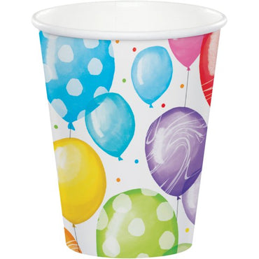 Balloon Bash Birthday Paper Cups 266ml 8pk