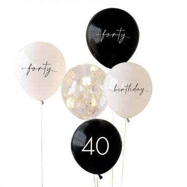 Champagne Noir Black, Nude, Cream & Champagne Gold 40th Birthday Balloons 30cm 5pk