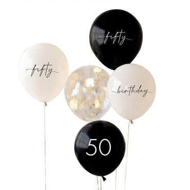 Champagne Noir Black, Nude, Cream & Champagne Gold 50th Birthday Balloons 30cm 5pk