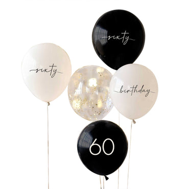 Champagne Noir Black, Nude, Cream & Champagne Gold 60th Birthday Balloons 30cm 5pk