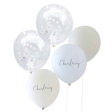 Christening Noir White, Nude & Confetti Christening Balloon Bundle 30cm 5pk