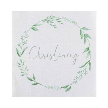 Christening White & Green Christening Paper Napkins 16.5cm 16pk