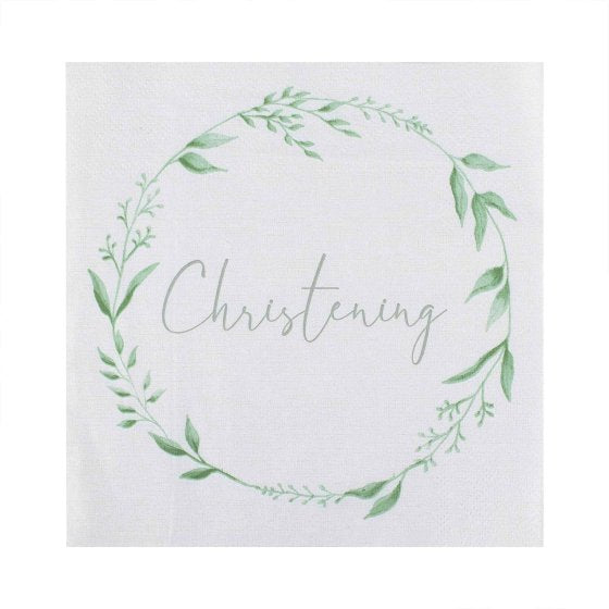 Christening White & Green Christening Paper Napkins 16.5cm 16pk
