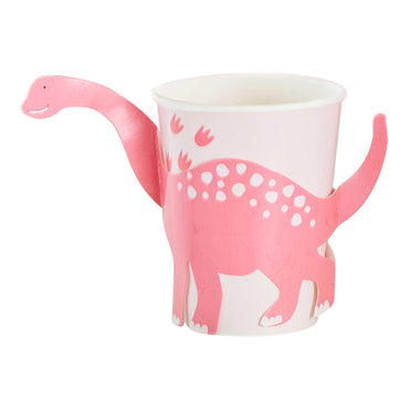 Dino Pink Pop Out Dinosaur Paper Cups 266ml 8pk