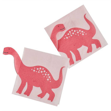 Dino Pink Pop Out Dinosaur Paper Napkins 16.5cm x 16.5cm 16pk