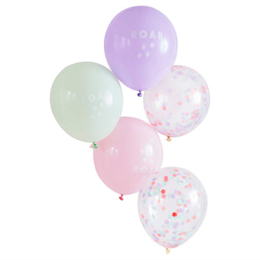 Dino Pink Roar & Confetti Pastel Balloon Bundle 30cm 5pk