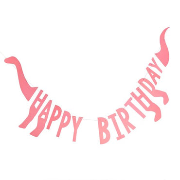 Dino Pink Dinosaur Shaped Happy Birthday Bunting 27cm x 137cm Each