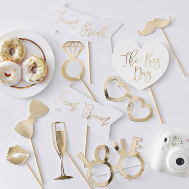 Gold Wedding Photo Booth Props - Party Savers