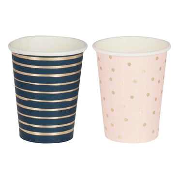 Gender Reveal Gold Foiled Pink And Navy Mixed Cups 13.5cm x 8cm 8pk