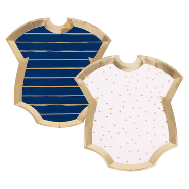 Gender Reveal Gold Foiled Pink & Navy Baby Grow Shaped Mixed Paper Plates 8pk