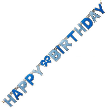 Blue Glitz Happy Birthday Jointed Banner 1.3m - Party Savers
