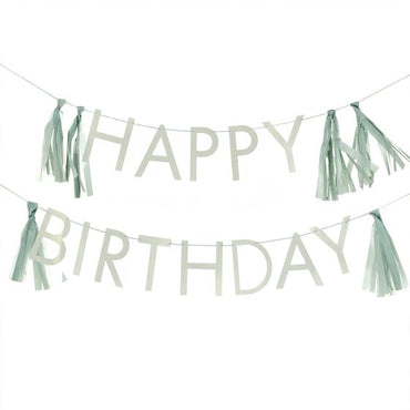 Mix it Up Sage Green Happy Birthday Bunting Decoration with Tassels 1.5m Each