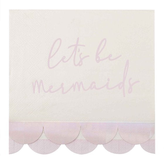 Mermaid Let's Be Mermaids Napkin with Iridescent & Pink Scalloped Fringe 16pk