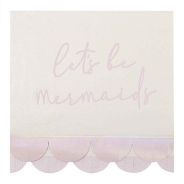 Mermaid Let's Be Mermaids Napkin with Iridescent & Pink Scalloped Fringe 16pk