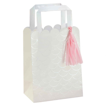 Mermaid Scale Print Party Bags with Shell Handle & Tissue Tassel 20cm x 15cm 5pk