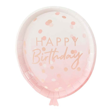 Mix It Up Rose Gold Foiled Confetti Balloon Shaped Paper Plates 8pk