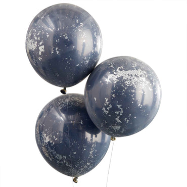 Mix It Up Double Stuffed Navy with Silver Shred Balloon Bundle 45cm 3pk