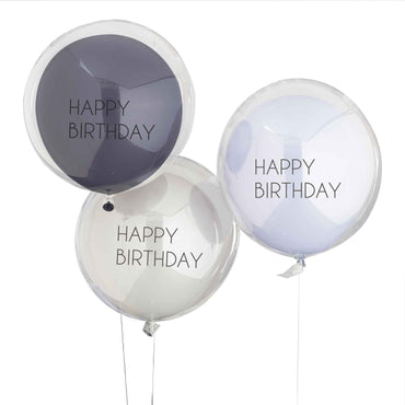 Mix It Up Blue Happy Birthday Double Stuffed Balloon Bundle 45cm 3pk