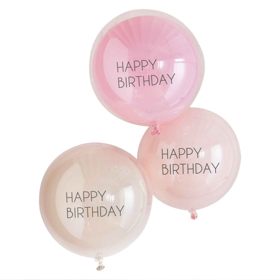 Mix It Up Happy Birthday Pink Double Stuffed Balloon Bundle 45cm 3pk