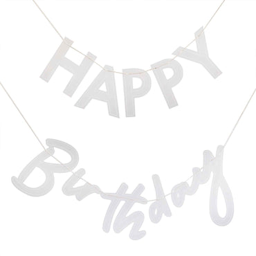Mix It Up Clear & White print Acrylic Happy Birthday Bunting 3pk