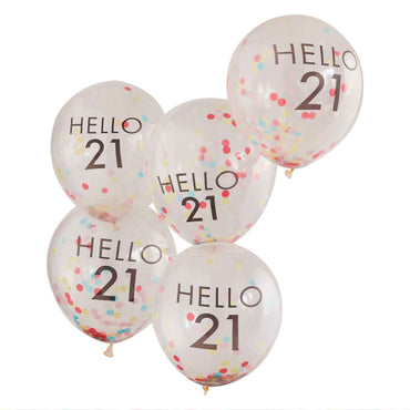 Mix It Up Brights 'Hello 21' Balloons 30cm 5pk