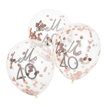 Mix It Up Rose Gold Confetti Filled 'Hello 40' 30cm Balloons 5pk