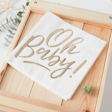 Oh Baby Napkins Gold Foiled 16.5cm - Party Savers
