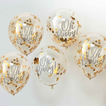 Oh Baby Balloons Gold Confetti 30cm - Party Savers