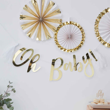 Oh Baby Backdrop Gold - Party Savers