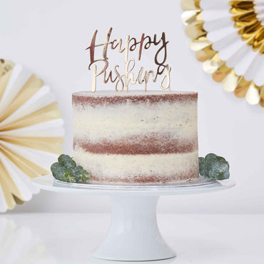 Oh Baby! Gold Foil Cake Topper Happy Pushing 2pk