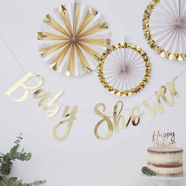 Oh Baby Backdrop Baby Shower Gold - Party Savers