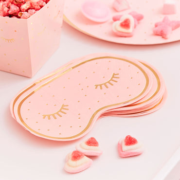 Pamper Party Gold Foiled And Pink Eye Mask Shaped Napkins 16cm x 10cm - Party Savers