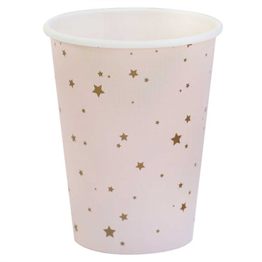 Princess Party Pink & Gold Star Paper Party Cups 11cm 8pk