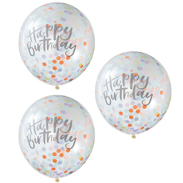 Pastel Party Happy Birthday Confetti Balloons 30cm 5pk